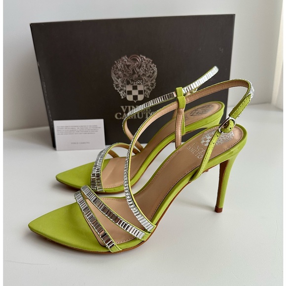 ✨New VINCE CAMUTO Antinie Suede Pointed Crystal Strappy Sandals Lime Green 7.5M - Picture 2 of 11